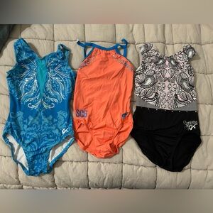 GK (set of 3) youth large gymnastic leos One Pieces in Blue, Orange, and Black